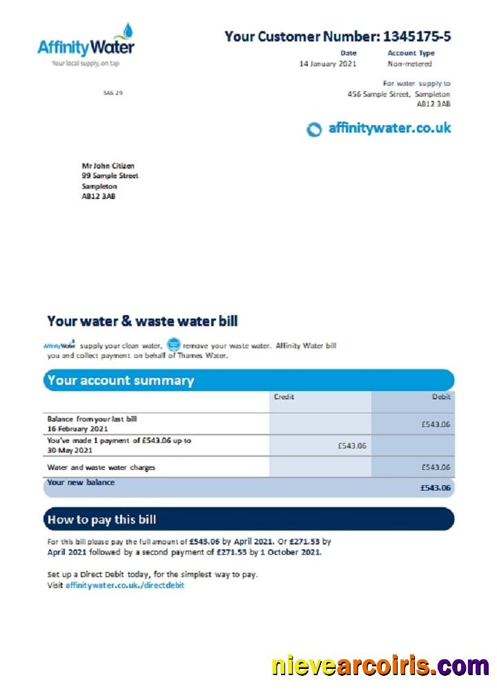 United Kingdom Affinity Water utility bill